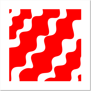 Red and white slanting wavy pattern Posters and Art